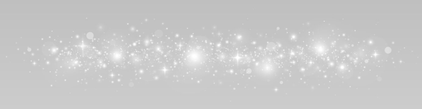 White sparkling particles with glowing stars, luminous dust and bright lights.