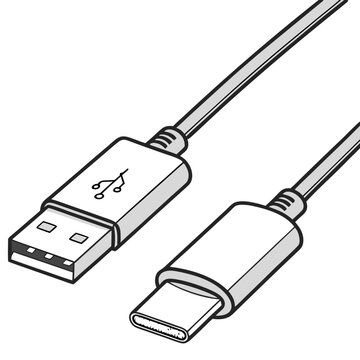 Isometric illustration of a modern usb and type-c cable