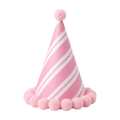 Pink party hat with pom-poms isolated on transparent background