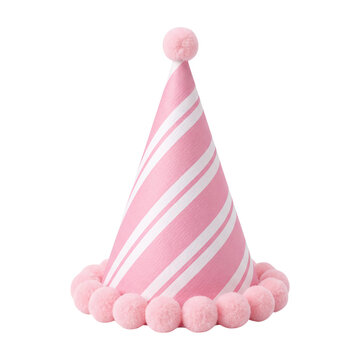 Pink party hat with pom-poms isolated on transparent background