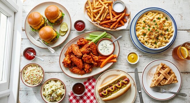 A delicious spread of classic american comfort foods