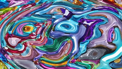 Fototapeta premium Abstract swirling colors in a fluid glossy texture with vibrant metallic reflections