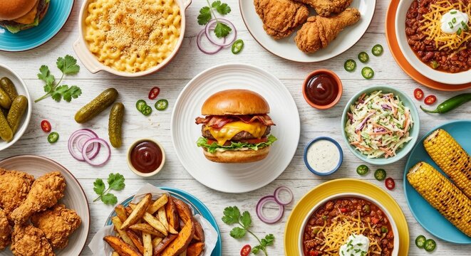 Ultimate american comfort food feast with classic dishes