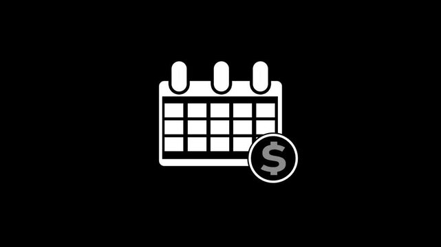 White Financial calendar icon isolated on blue background. Annual payment day, monthly budget planning, fixed period concept, loan duration. 4K Video motion graphic animation