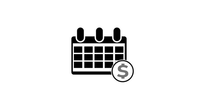 White Financial calendar icon isolated on blue background. Annual payment day, monthly budget planning, fixed period concept, loan duration. 4K Video motion graphic animation