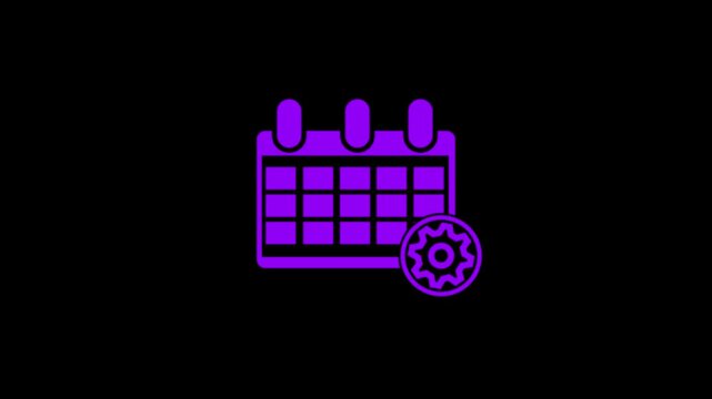 Calendar date, time reminder, and business management schedule icon animation. Daily, weekly, monthly for agenda, plan, event or appointment with gear rotation and clock or hours animated symbol