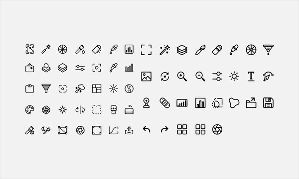 Photo image editing line art icon set vector illustration