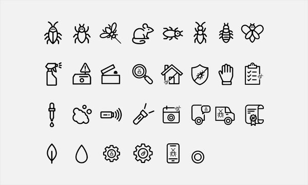 Pest control seamless pattern with flat line art icons set vector illustration