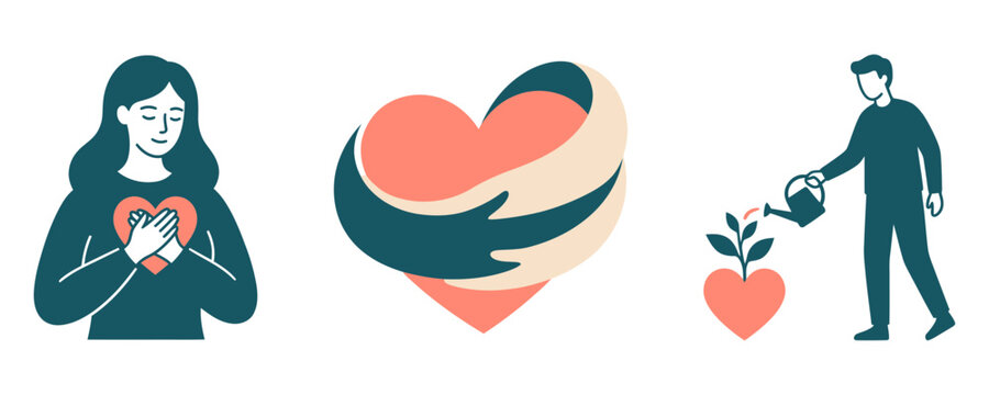 Concepts of self love care and nurturing growth represented through illustrations