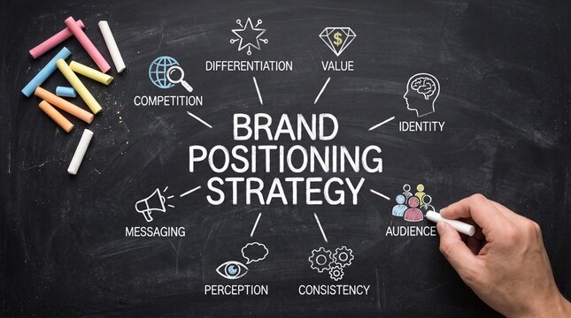 Professional brand positioning strategy conceptual illustration on blackboard