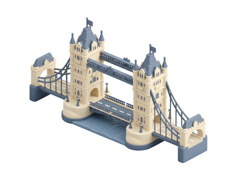 A 3d isometric illustration of the iconic tower bridge in london, isolated on transparent background