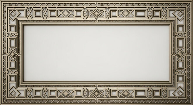 An ornate rectangular frame featuring intricate geometric patterns with a rich metallic bronze finish provides a regal structure for displaying artistic portraits or important historical