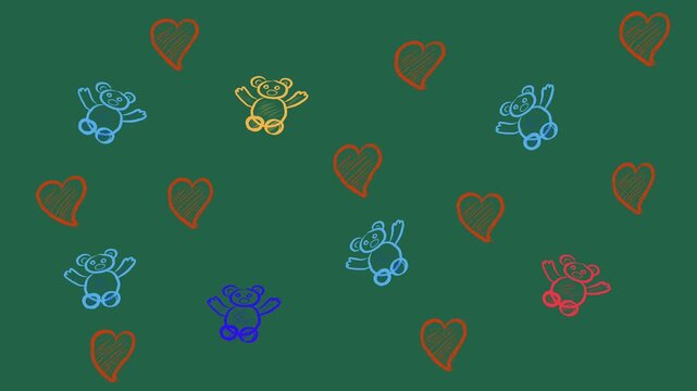 Colorful Floral Hearts and bears  Motion Graphic Background
