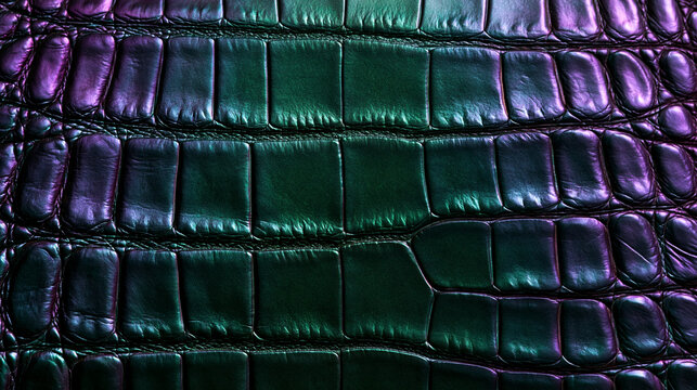 Iridescent Crocodile Leather Texture Background with Neon Lighting