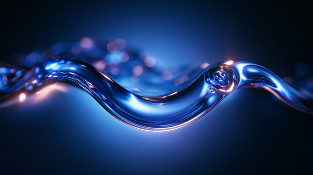 Abstract Glowing Blue Liquid Wave with Bokeh Background