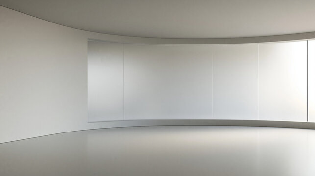 Empty Modern Gallery Space with Curved Minimalist Wall