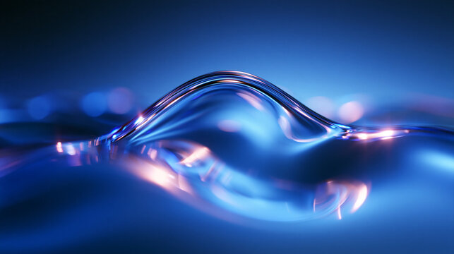 Abstract Blue Liquid Wave with Glowing Light Reflection