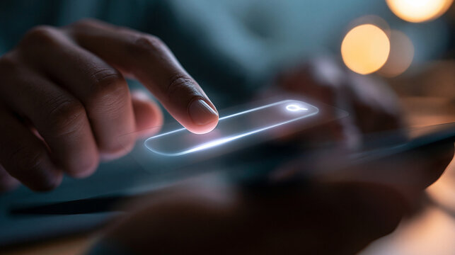 Hand Touching Search Bar Interface on Mobile Screen
