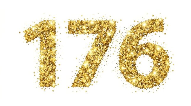 Golden Glitter Number 176 Isolated on White Background