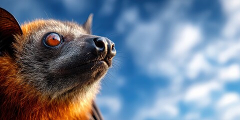 Naklejka premium Large bat soaring against a clear blue sky with some visual noise at full size