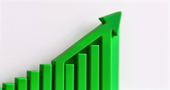 Close up of green rising bar chart and arrow symbolizing financial growth and positive investment trends
