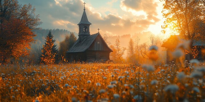A traditional church in a rural setting