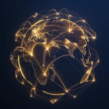 Global network connections around digital earth globe animation