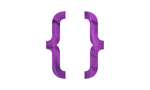 Purple curly brackets isolated on white background for programming and web development