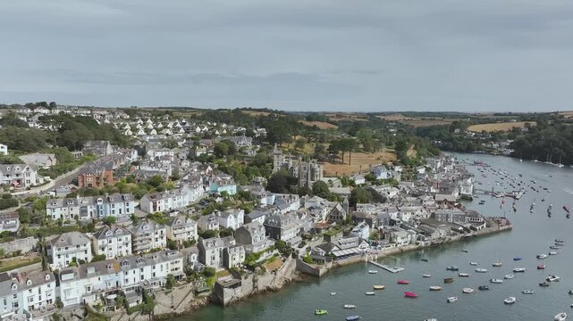 Fowey from a drone, River Fowey, Cornwall, England