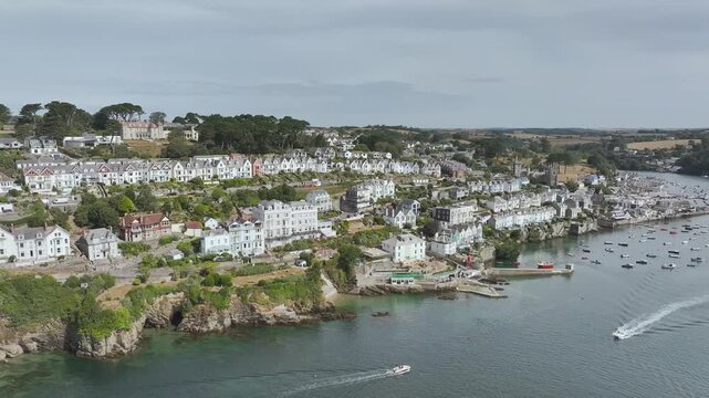 Fowey from a drone, River Fowey, Cornwall, England
