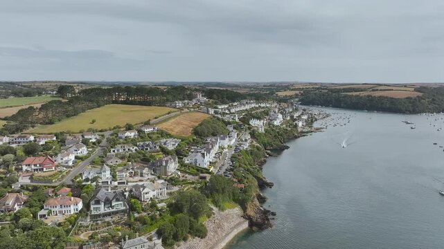 Fowey from a drone, River Fowey, Cornwall, England