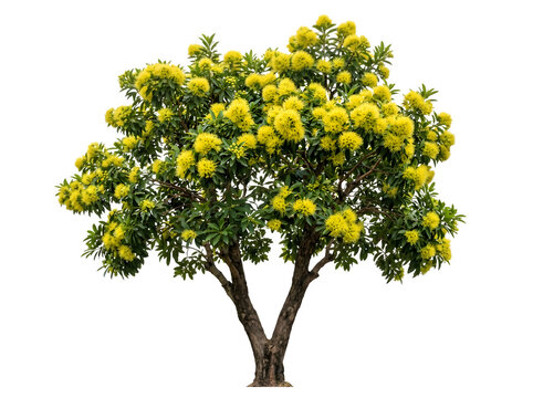 Golden penda tree with vibrant yellow flowers isolated on transparent background