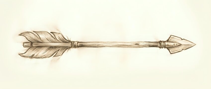 Vintage arrow with feathered fletching and pointed tip rendered