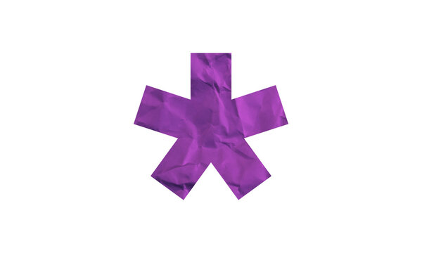 Purple asterisk symbol with a textured fabric surface isolated on a white background.