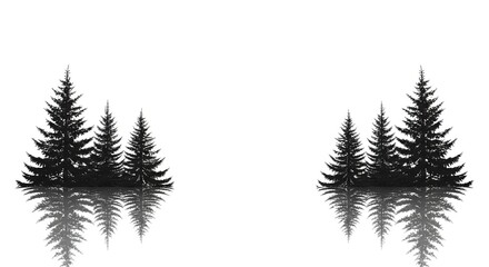 Obraz premium Silhouetted Pine Trees Reflected in Calm Water, Minimalist Nature Scene, Black and White