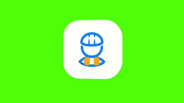 3D animated character icon of a construction worker in hard hat on a white rounded card with a green screen background. Smooth loop motion, perfect for profile avatar, UI, and video editing. 