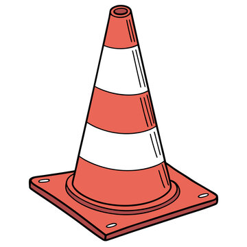 Orange and white traffic safety cone illustration with isolated