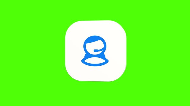 3D animated character icon of a female customer support operator with headset on a white rounded card with a green screen background. Smooth loop motion, perfect for profile avatar, UI, and video edit