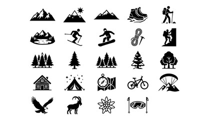 Fototapeta premium Mountain and Outdoor Adventure Sport Icons Set