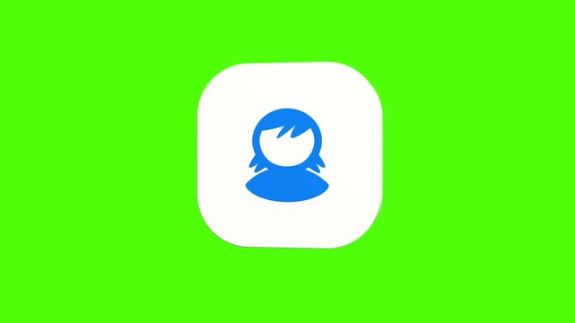 3D animated silhouette icon of a woman profile on a white rounded card with a green screen background. Smooth loop motion, perfect for female user account, app UI, and video editing. 