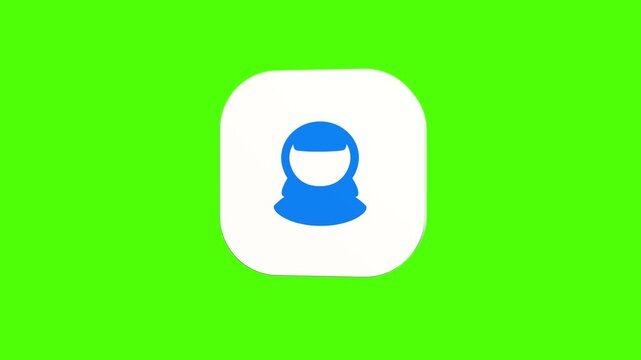 3D animated character icon of a woman with bangs hairstyle on a white rounded card with a green screen background. Smooth loop motion, perfect for profile avatar, UI, and video editing. 
