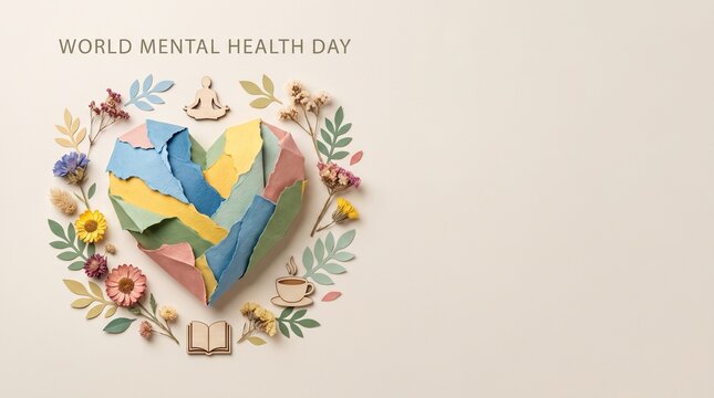 World Mental Health Day banner made of colorful paper textures