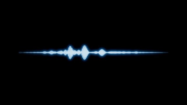 Audio waveform with light blue glow on a black background, showing gentle, slow fluctuations. Represents sound analysis, music visualization, or voice recognition for technology and data.
