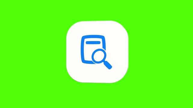 3D animated document paper with magnifying glass search icon on a white rounded card with a green screen background. Smooth loop motion, perfect for mobile app UI, file lookup, and video editing eleme