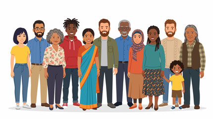 Fototapeta premium Diverse Group of People Standing Together: A collection of diverse individuals representing different ages, ethnicities, and cultures stand united, showcasing a mosaic of humanity and community.