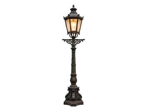 Vintage ornate cast iron street lamp isolated on transparent background