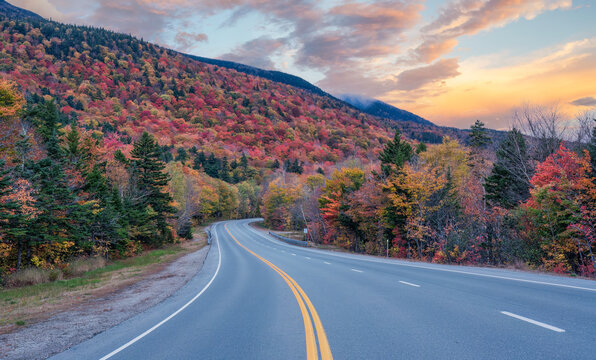 Autumn sunrise on White Mountain Road - New Hampshire