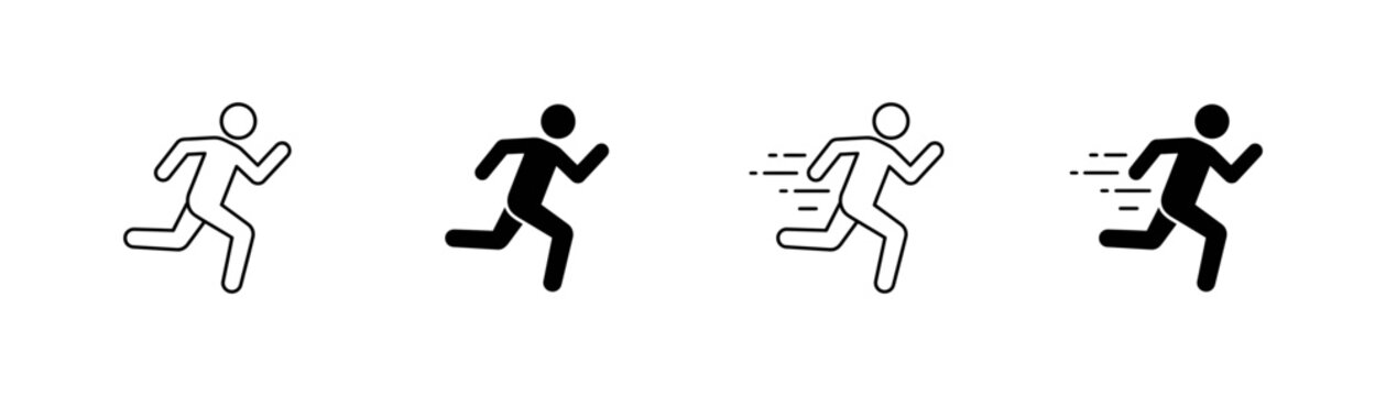 Speed and running icon with a person in motion, symbolizing fitness, movement, agility, athletics, racing, and fast action.