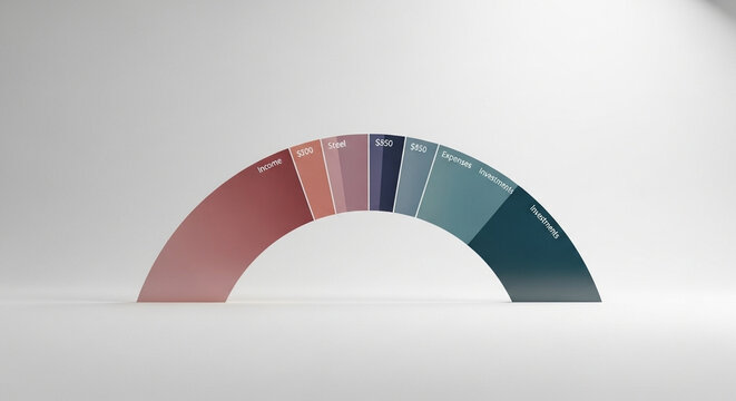 Multicolor semi circular segment chart shows statistical progression values in a professional business presentation format to help managers analyze financial growth metrics for their corporate