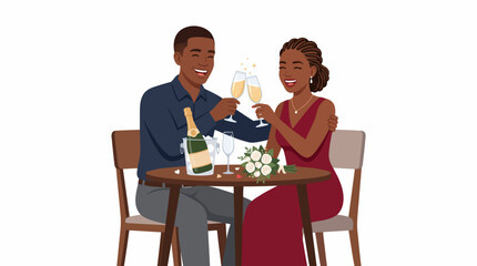 Obraz premium Romantic Toast: A couple shares a joyful moment, clinking champagne glasses filled with bubbly, celebrating their love and a special occasion with happiness and romance.